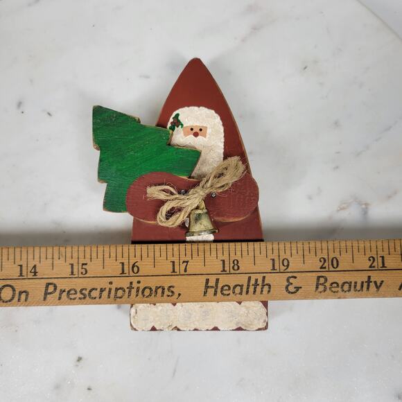 Vintage Wood Santa Claus 6" Red Green Handmade Hand Painted 3-D Christmas Tree - Picture 6 of 15